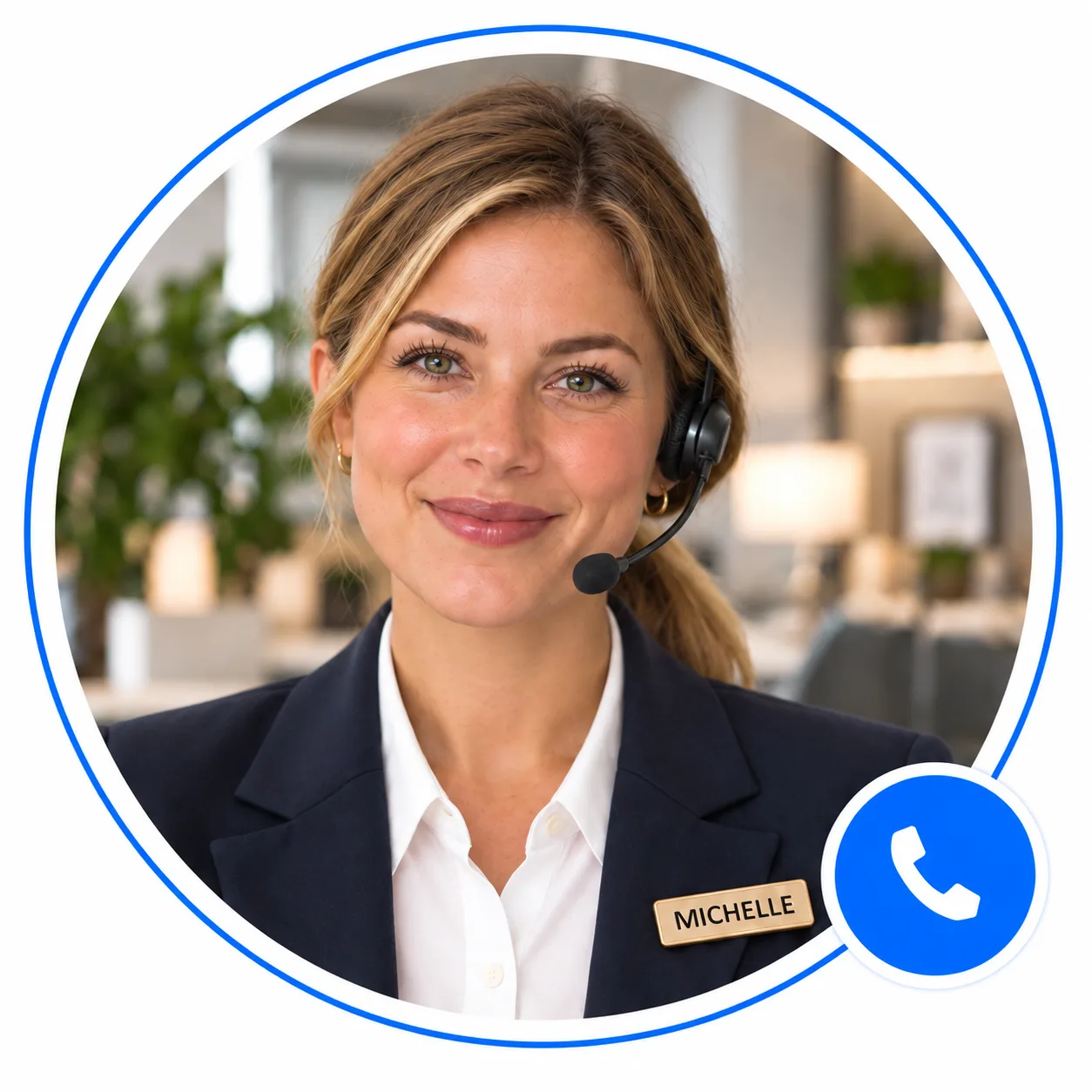 Michelle, your Callrix AI guide, wearing a headset